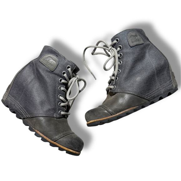 Sorel PDX Lace Up Wedge Boots Ankle Boots Lexie Wedge Grey Quarry 9.5 - Picture 1 of 6